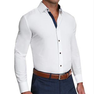 State & Liberty White with Navy Accents Athletic Fit Dress Shirt (L)